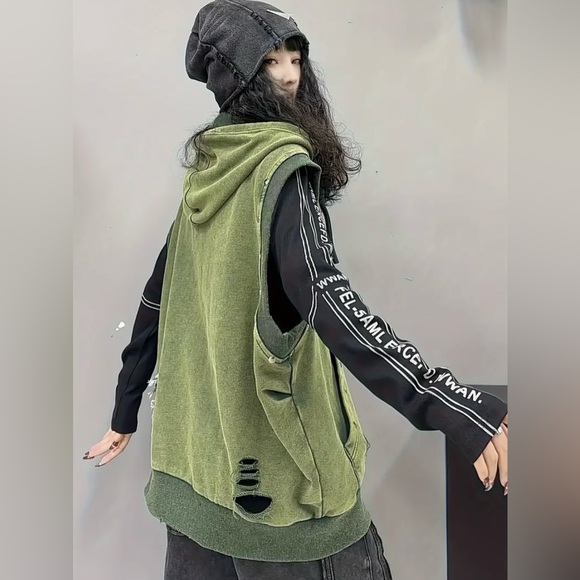 🆕 Unisex Cotton Hoodie Vest - Sleeveless - Distressed - Moto Sport - 100% COTTON - Picture 6 of 14